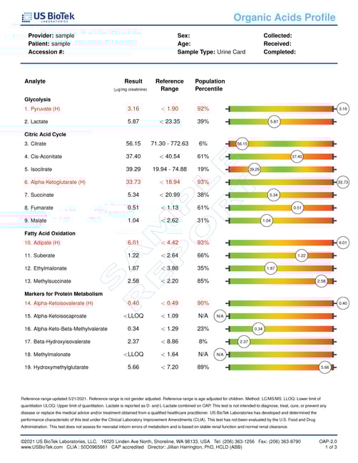 Sample Report - Organic Acids Profile- page 1