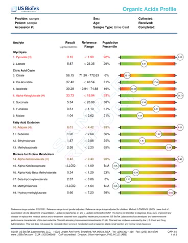 Sample Report - Organic Acids Profile- page 1